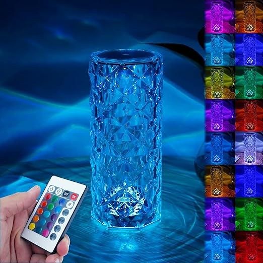 16-Color Changing Rose Crystal Diamond Table Lamp