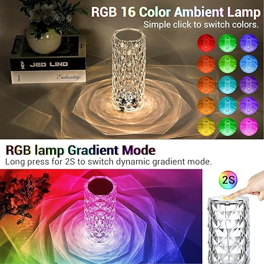 Load video: 💎 Light. Love. Luxury.Experience the Crystal Diamond Lamp that shines like a rose 🌹✨Touch or remote – control your vibe in 16 magical colors!